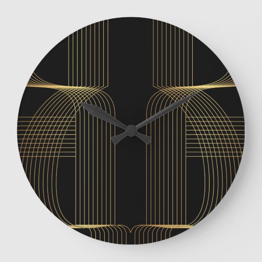 Goud, zwart, elegant, cool, unieke trendlijnkunst grote klok (Voorkant)