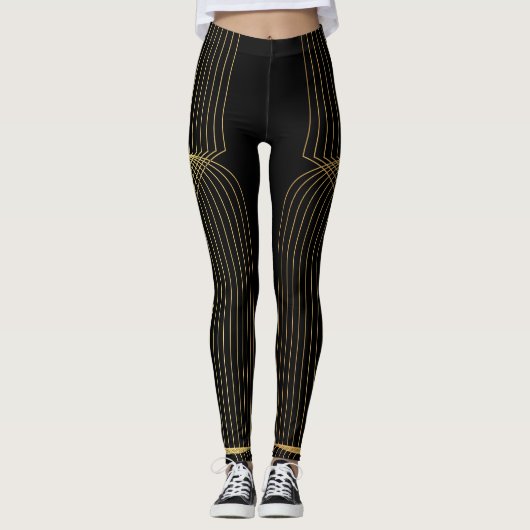Goud, zwart, elegant, cool, unieke trendlijnkunst leggings (Voorkant)