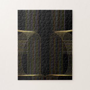 Goud, zwart, elegant, cool, unieke trendlijnkunst legpuzzel