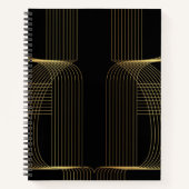 Goud, zwart, elegant, cool, unieke trendlijnkunst notitieboek (Voorkant)