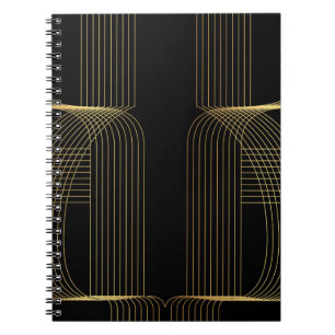 Goud, zwart, elegant, cool, unieke trendlijnkunst notitieboek
