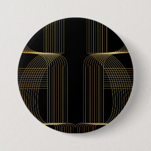 Goud, zwart, elegant, cool, unieke trendlijnkunst ronde button 7,6 cm