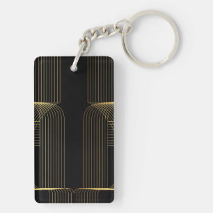 Goud, zwart, elegant, cool, unieke trendlijnkunst sleutelhanger