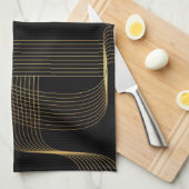Goud, zwart, elegant, cool, unieke trendlijnkunst theedoek (Quarter Fold)
