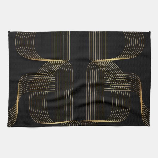 Goud, zwart, elegant, cool, unieke trendlijnkunst theedoek (Horizontaal)