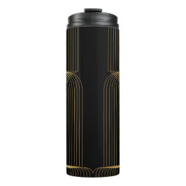 Goud, zwart, elegant, cool, unieke trendlijnkunst thermosbeker