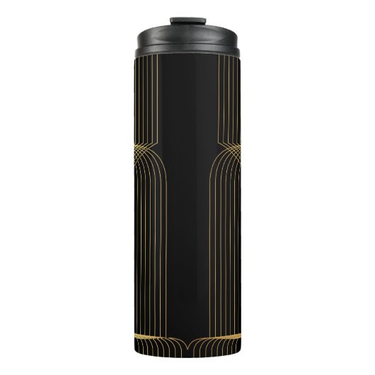 Goud, zwart, elegant, cool, unieke trendlijnkunst thermosbeker (Voorkant)