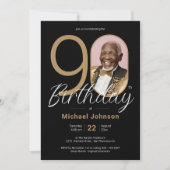 Goud Zwart Elegant Custom Foto 90e Verjaardag Kaart (Voorkant)