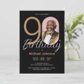 Goud Zwart Elegant Custom Foto 90e Verjaardag Kaart (Staand voorkant)