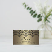 Goud & Zwart Elegant Damask Visitekaartje (Staand voorkant)