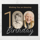 Goud Zwart Elegant Foto 100e Verjaardagscadeau Sparkling Wijnetiket (Enkel label)