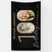 Goud Zwart Elegant Foto 100e Verjaardagsfeestje Spandoek (Verticaal)
