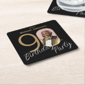 Goud Zwart Elegant Foto 90e Verjaardagsfeestje Kartonnen Onderzetters (Schuin)
