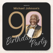 Goud Zwart Elegant Foto 90e Verjaardagsfeestje Kartonnen Onderzetters (Voorkant)