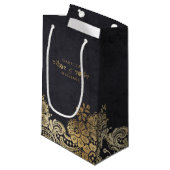 Goud zwart elegant kant bruiloft gunsttas klein cadeauzakje (Voorkant Gekanteld)