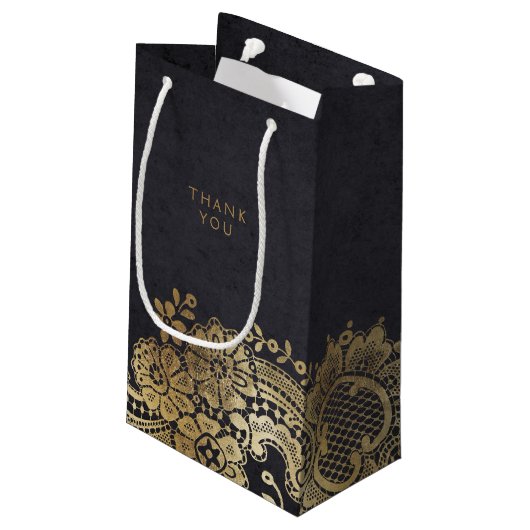 Goud zwart elegant  kant bruiloft gunsttas klein cadeauzakje (Achterkant Gekanteld)