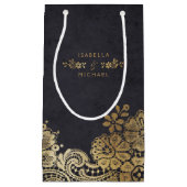 Goud zwart elegant kant bruiloft gunsttas klein cadeauzakje (Voorkant)