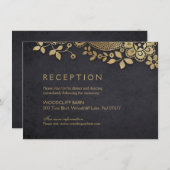 Goud zwart elegant kant bruiloft receptie kaart (Voorkant / Achterkant)