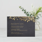 Goud zwart elegant kant bruiloft receptie kaart (Staand voorkant)