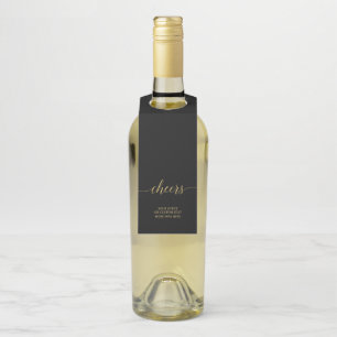 Goud & Zwart Elegant Minimaal Script Proost Feest Flessenhanger
