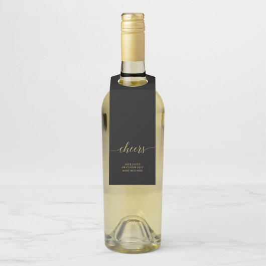 Goud & Zwart Elegant Minimaal Script Proost Feest Flessenhanger (Op fles)