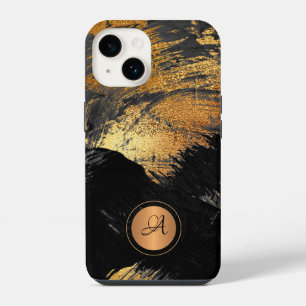 Goud zwart elegant modern abstract met monogram iPhone 14 hoesje