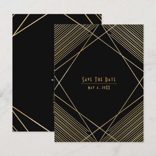 Goud & Zwart Elegant Modern Deco Save the Date Aankondigingskaart (Voorkant / Achterkant)