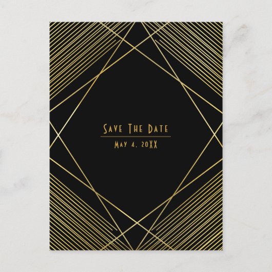 Goud & Zwart Elegant Modern Deco Save the Date Aankondigingskaart (Voorkant)