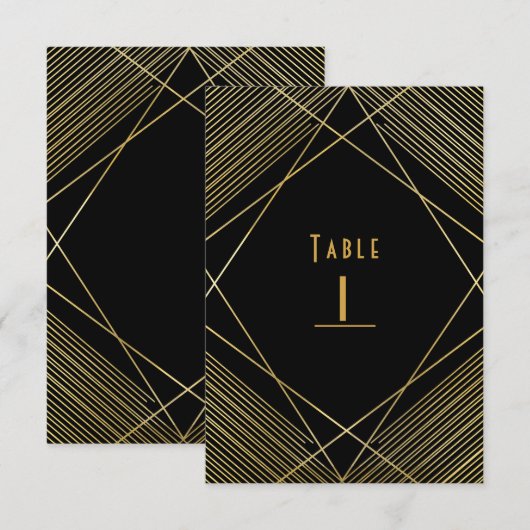 Goud & Zwart Elegant Modern Glam Deco Tafelnummer (Voorkant / Achterkant)