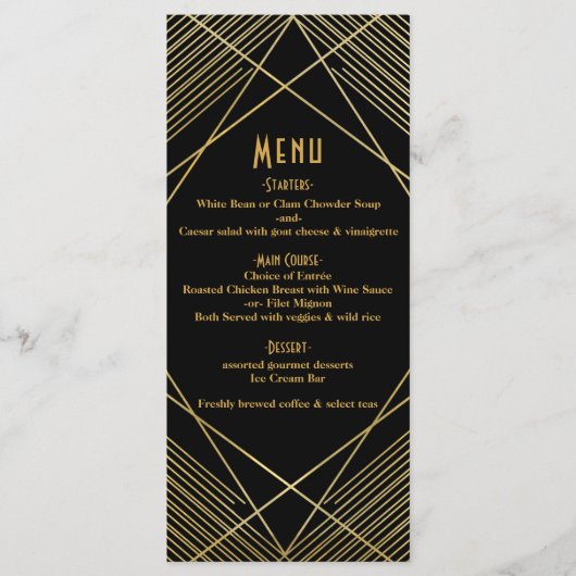 Goud & Zwart Elegant Modern Glam Deco Trouwmenu Menu (Voorkant)