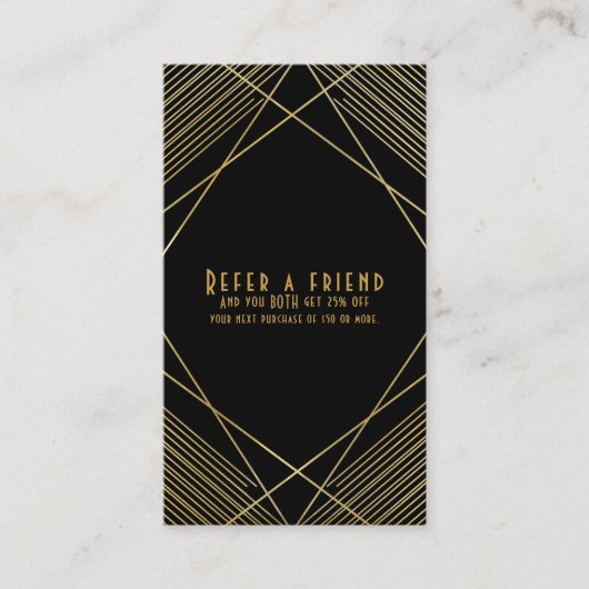 Goud Zwart Elegant Modern Glam Deco Verwijs een vr Aanbevelingskaartje (Voorkant)