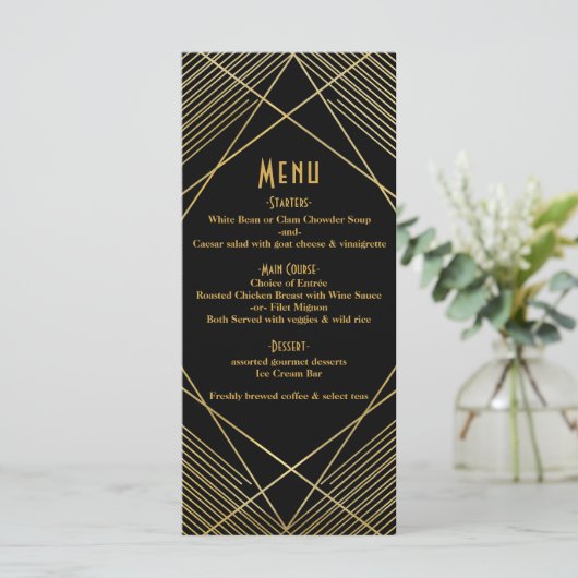 Goud & Zwart Elegant Modern Glam Deco Wedding Menu (Staand voorkant)