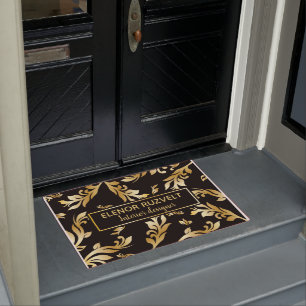 goud zwart elegant modern Luxe floral damast ontwe Deurmat