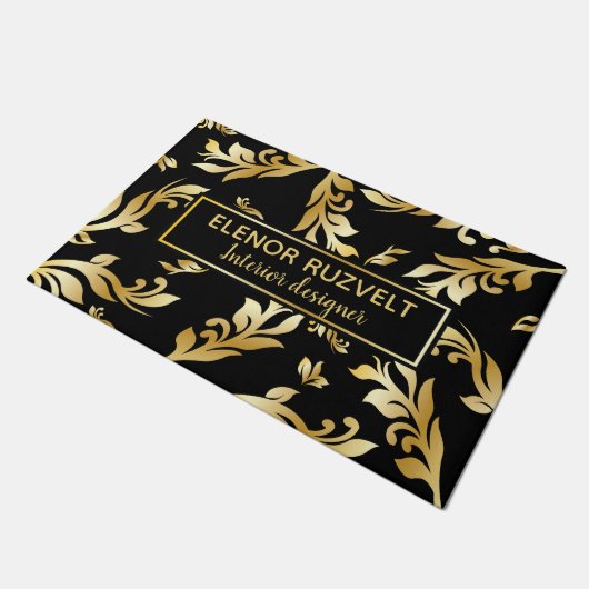 goud zwart elegant modern Luxe floral damast ontwe Deurmat (Schuin)