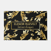 goud zwart elegant modern Luxe floral damast ontwe Deurmat (Voorkant)