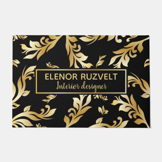 goud zwart elegant modern Luxe floral damast ontwe Deurmat (Voorkant)