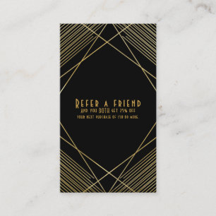 Goud Zwart Elegant Moderne Glam Deco Verwijs een V Aanbevelingskaartje