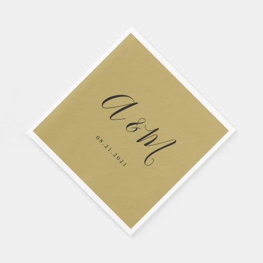Goud Zwart Elegant Monogram Bruiloft Servet (Hoek)