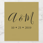 Goud Zwart Elegant Monogram Bruiloft Wijn Label Etiket (Enkel label)