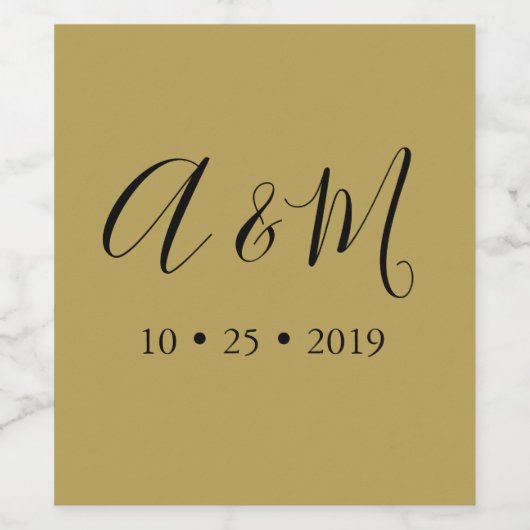 Goud Zwart Elegant Monogram Bruiloft Wijn Label Wijn Etiket (Enkel label)