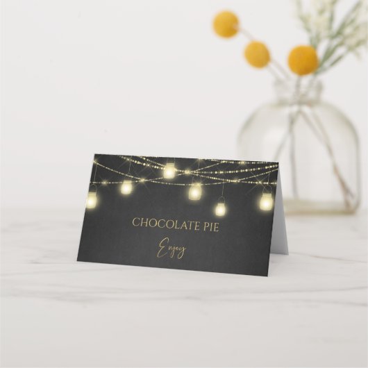 Goud Zwart Elegant Script Food Label Tent Plaatskaartje (Voorkant)