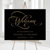 Goud & Zwart Elegant Script Huwelijk Welkomstbord Poster