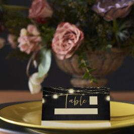 Goud Zwart Elegant Script String Lights Plaatskaartje