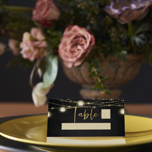 Goud Zwart Elegant Script String Lights Plaatskaartje