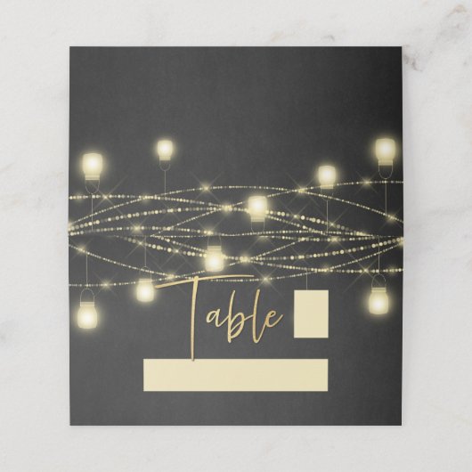 Goud Zwart Elegant Script String Lights Plaatskaartje (Buitenkant ongevouwen)