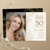Goud Zwart Elegant Verrassingsfoto 50e Verjaardag Kaart