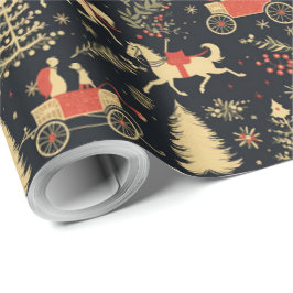 Goud Zwart Elegant Vintage Kerstmis Cadeaupapier