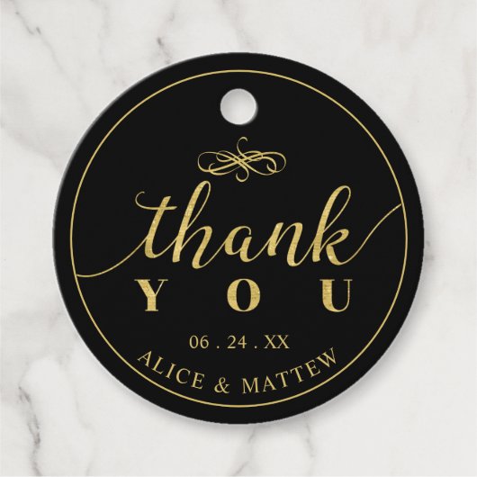 Goud & Zwart | Elegante bruiloft dank u Gift Bedankjes Labels (Voorkant)