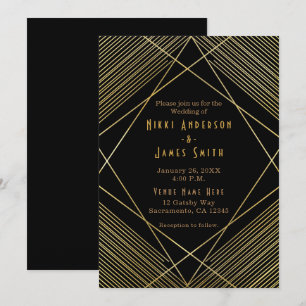 Goud & Zwart Elegante Moderne Glam Deco Uitnodigin Kaart