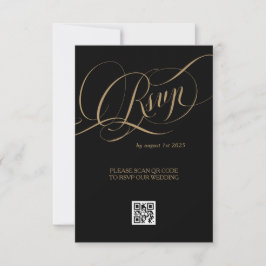 Goud Zwart Elegante Romantische Bruiloft RSVP Kaartje